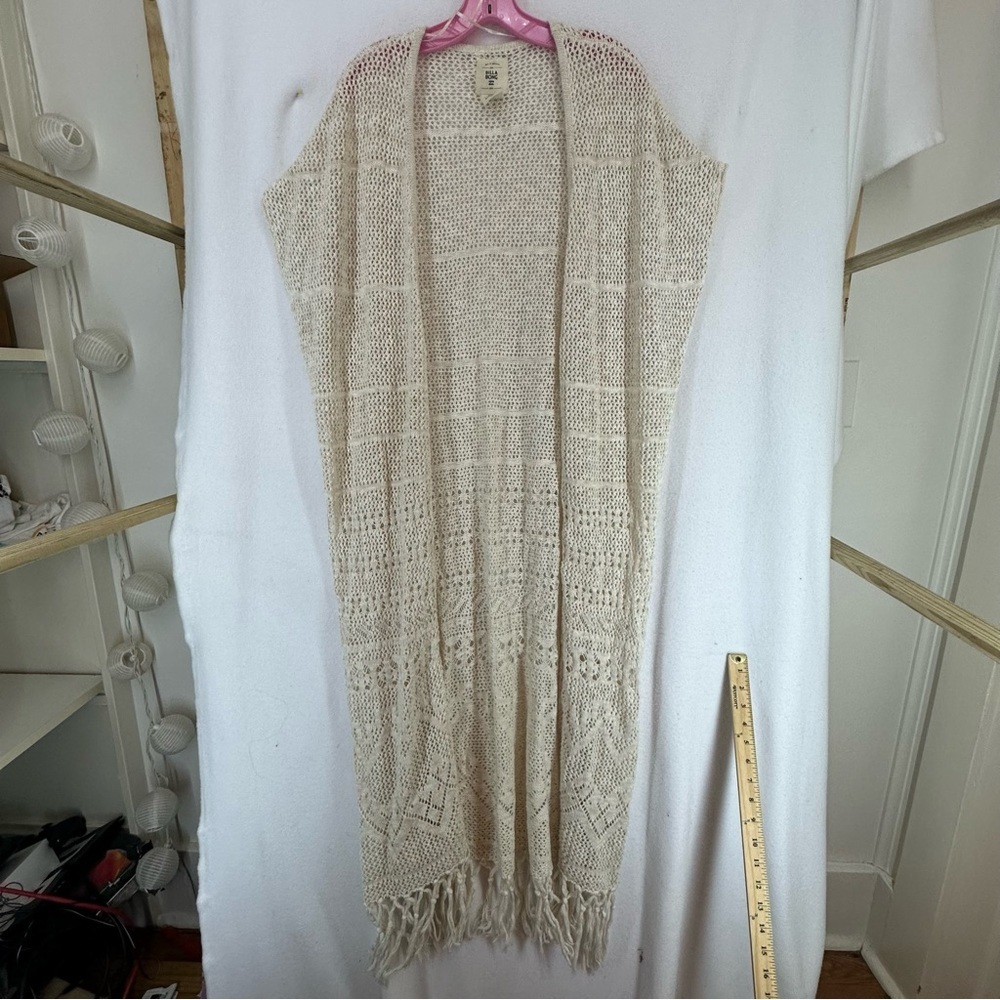 Billabong Open Knit Fridge Long Cardigan Women’s Medium Beige